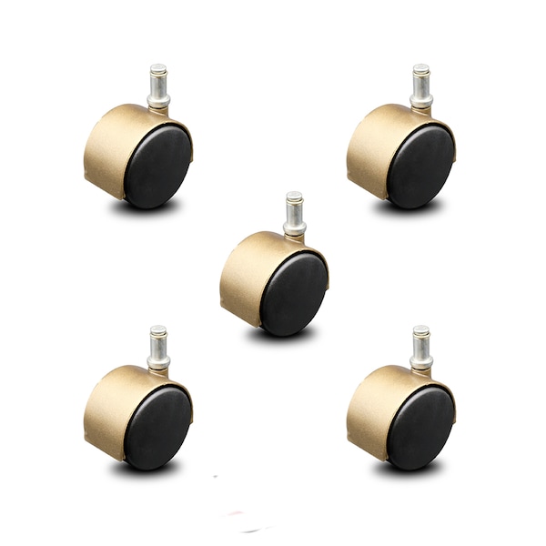 2.375 Inch Antique Brass Hooded Nylon Wheel Grip Ring Chair Casters SCC, 5PK